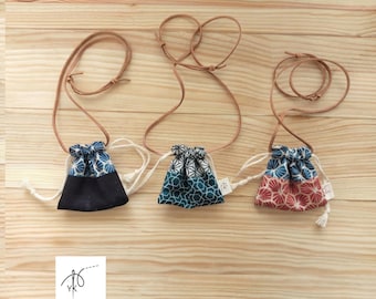 Amulet necklace bag, charm holder necklace, Handmade medicine bag, cotton medicine pouch, crystal bag, small bag necklace, talisman pouch