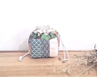 Handmade Cotton Patchwork Drawstring Pouch: Unique Cosmetic Bag