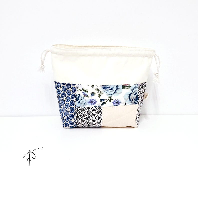 Handgemachte Patchwork Baumwolle Kordelzugbeutel, Kleine Kosmetiktasche Bild 5