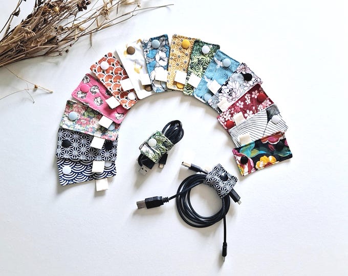 Handmade Floral Cotton Cord Tidy, Cable Organizer, Travel Cord Holder, Colorful Wire Wrap, Office Desk Organizer Gift