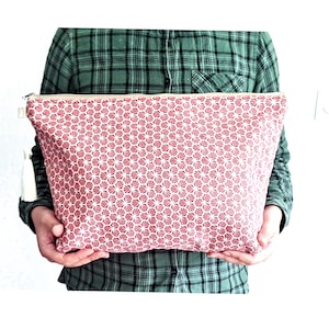 Big zip pouch, XL pouch, geometric large cotton pouch, big toiletry bag, large cosmetic pouch, big diaper pouch, oversize bag, weekend bag image 1