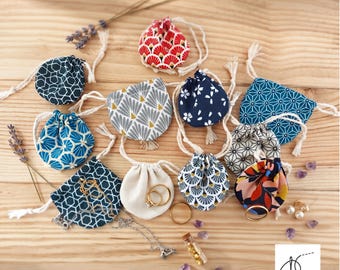 mini Jewellery bag, Handmade drawstring bag, round ring pouch sac pochon 100% Cotton fabric gift bags storage gemstones bag miniture