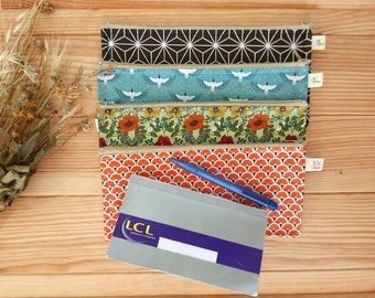 Handmade Cotton Checkbook Pouch, Long Zip Wallet, Checkbook Holder & Cheque Book Protector