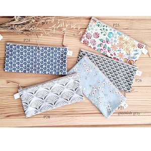 Trousse, pochette longue, pochette zippée, trousse à imprimé géométrique, trousse en coton, trousse en tissu, trousse adulte, cadeau étudiant