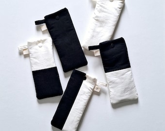 Estuche suave para gafas, funda moderna y sencilla: Estuche para gafas de sol de algodón blanco y negro hecho a mano con cierre a presión.