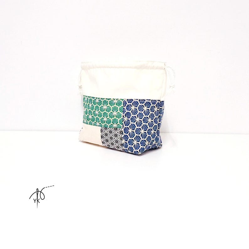 Handgemachte Patchwork Baumwolle Kordelzugbeutel, Kleine Kosmetiktasche Bild 4