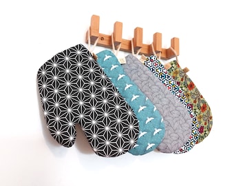 Gants de cuisine noirs géométriques, gants de cuisine faits main, gants de cuisine en coton imprimé japonais, gants de cuisine résistants à la chaleur, cadeau de pendaison de crémaillère