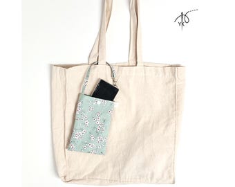 Phone Pouch for Bag Handle, Handmade Cotton Smartphone Holder, Inside Bag Pocket, Easy Find Phone Organizer, useful gift