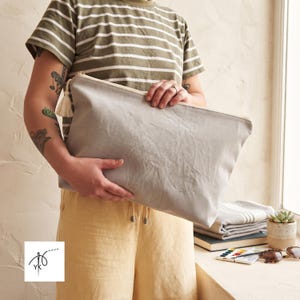 Stor grå necessär i canvas, XXL sminkväska, handgjord kosmetikväska, researrangör, förvaringsväska för hårtork, extra stort necessärfodral