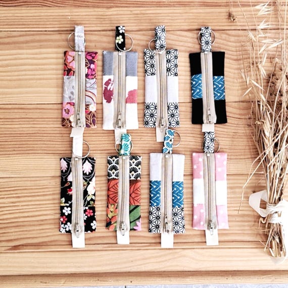 Handmade Cotton Lipstick Keychain Pouch: Lip Balm pouch, lipstick pouch, USB holder, Coin Purse, YK