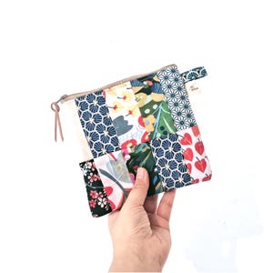 Padded Cotton Cosmetic Pouch, Handmade Patchwork Makeup Bag, cotton patchwork purse, one off cosmetic bag, one of a kind handmade pouch
