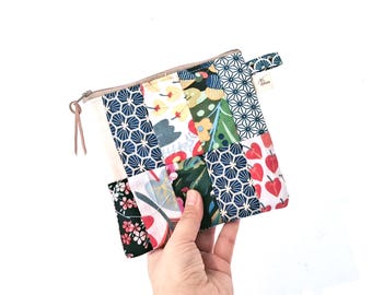 Trousse à cosmétiques en coton patchwork faite main - Trousse de maquillage unique en son genre