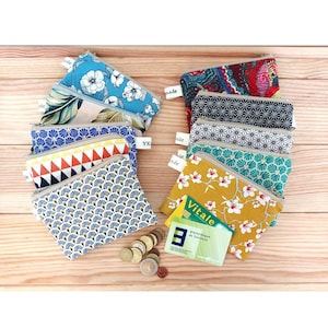 Monedero de algodón / Monedero de algodón hecho a mano con patchwork / Monedero pequeño con tarjetero / Monedero pequeño con minibolsillo / YKmade