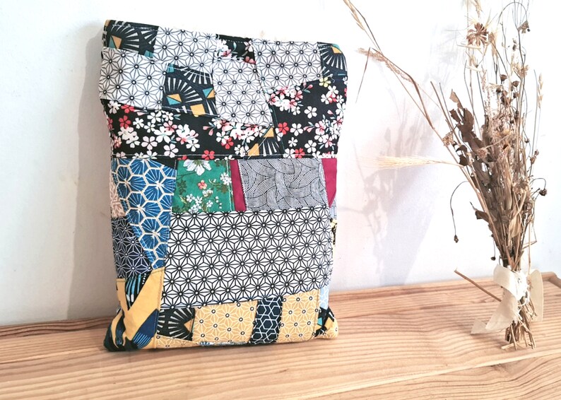 Book sleeve, patchwork book sleeve, handmade book sleeve, book pocket, Padded book carrier, book protection book pouch, cotton book sleece image 9