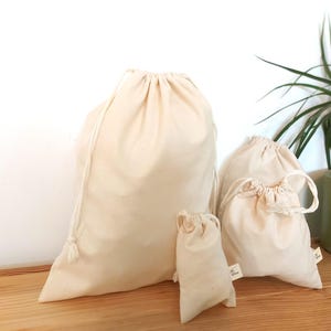 Crèmekleurige katoenen tassen, cadeauzakje met trekkoord: gebroken witte bedankzakjes, katoenen zakje, opbergzakken, katoenen stofzak, projecttas, bulkzak