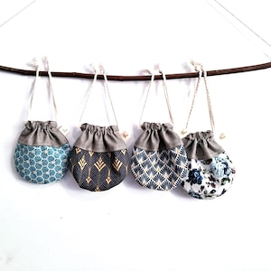 Sac pochon, petite pochette ronde sac à bijoux fait main en coton, sac à cordon floral moderne, sacs de rangement pour écouteurs, sacs de pierres précieuses