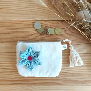 Monedero, Porte Monnaie, monedero beige, monedero con flores, monedero, monedero pequeño de algodón con cremallera, tarjetero con flores, monedero