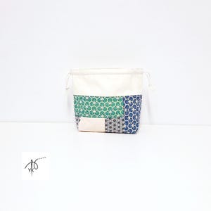 Handmade Patchwork Cotton Drawstring Pouch, Small Cosmetic Bag