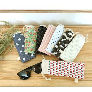 Étui à lunettes de soleil, pochette à lunettes de soleil rembourrée, étui souple pour lunettes de soleil, étui à lunettes rembourré avec cordon de serrage, porte-couverts en coton, poche en paille