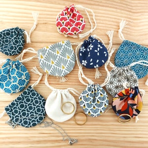 mini Jewellery bag drawstring pouch handmade round pouch sac pochon 100% Cotton fabric drawstring gift bags storage gemstones bag miniture image 1