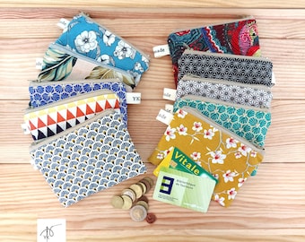 Japanese Floral Coin Purse, Handmade Cotton Pouch, Modern Patchwork Mini Wallet, Cute Card Holder & Key Pouch, YKmade