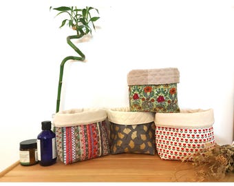 Panier en coton matelassé fait main : boîte de rangement pour bibelots