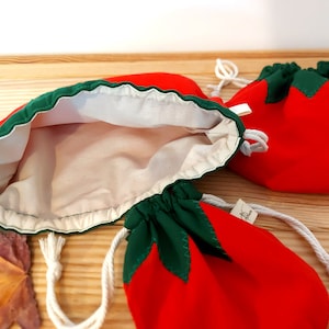Tomato pouch, Cute cotton pouch, Vegetable pouch, Tomato bag, Cotton tomato pouch, Cotton fabric drawstring bag, Unique gift bag, cute bag image 4