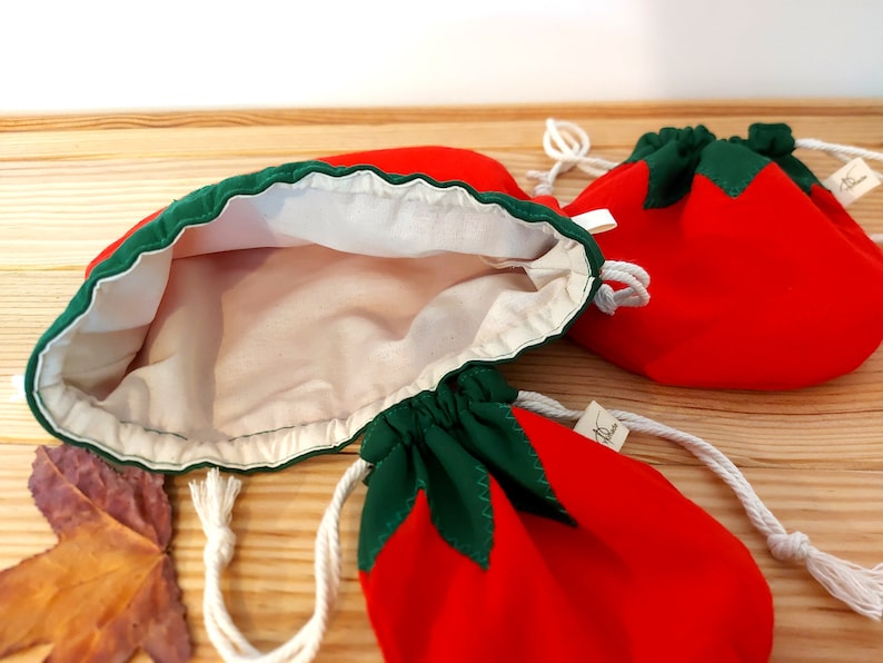 Tomato pouch, Cute cotton pouch, Vegetable pouch, Tomato bag, Cotton tomato pouch, Cotton fabric drawstring bag, Unique gift bag, cute bag image 4