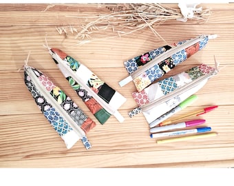Handmade Patchwork Cotton Pencil Case - Long Zip Pouch