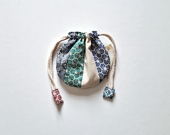 Handmade Patchwork Drawstring bag, Colorful Cotton pouch