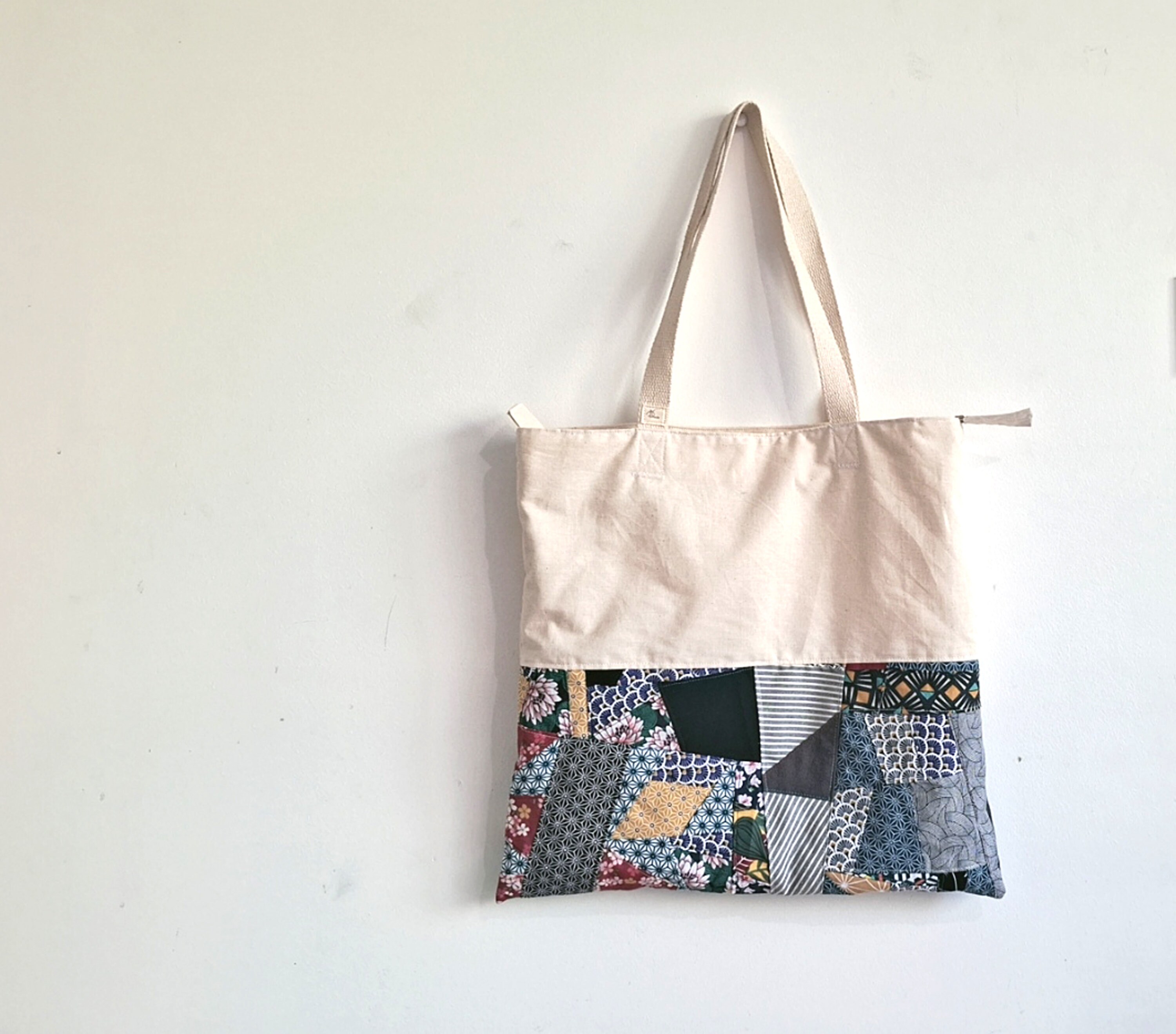 Large Cotton Tote Bag / Big Shoulder Shopping Bag Patchwork