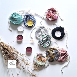 Handmade Cotton Drawstring Bag, Jewelry Pouch, Dice Bag, Tealight Candle Holder, Small Gift Pouch