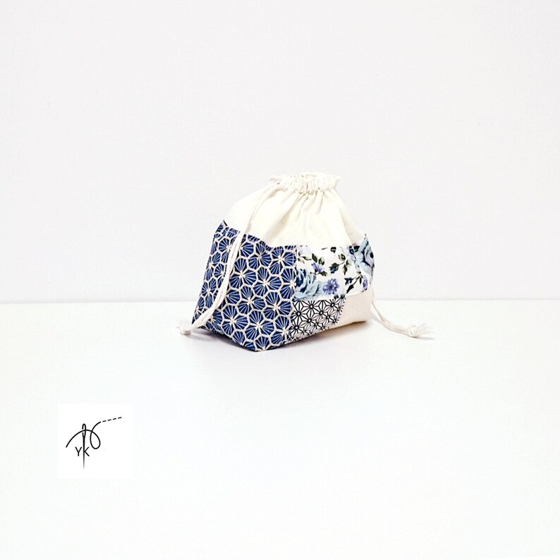 Handgemachte Patchwork Baumwolle Kordelzugbeutel, Kleine Kosmetiktasche Bild 8