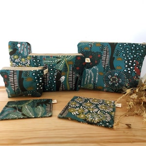 Kosmetiktasche mit Waldbäumen, Brillenetui, Taschenbaumler, Pochette Baumwolle, Reißverschlußtäschchen