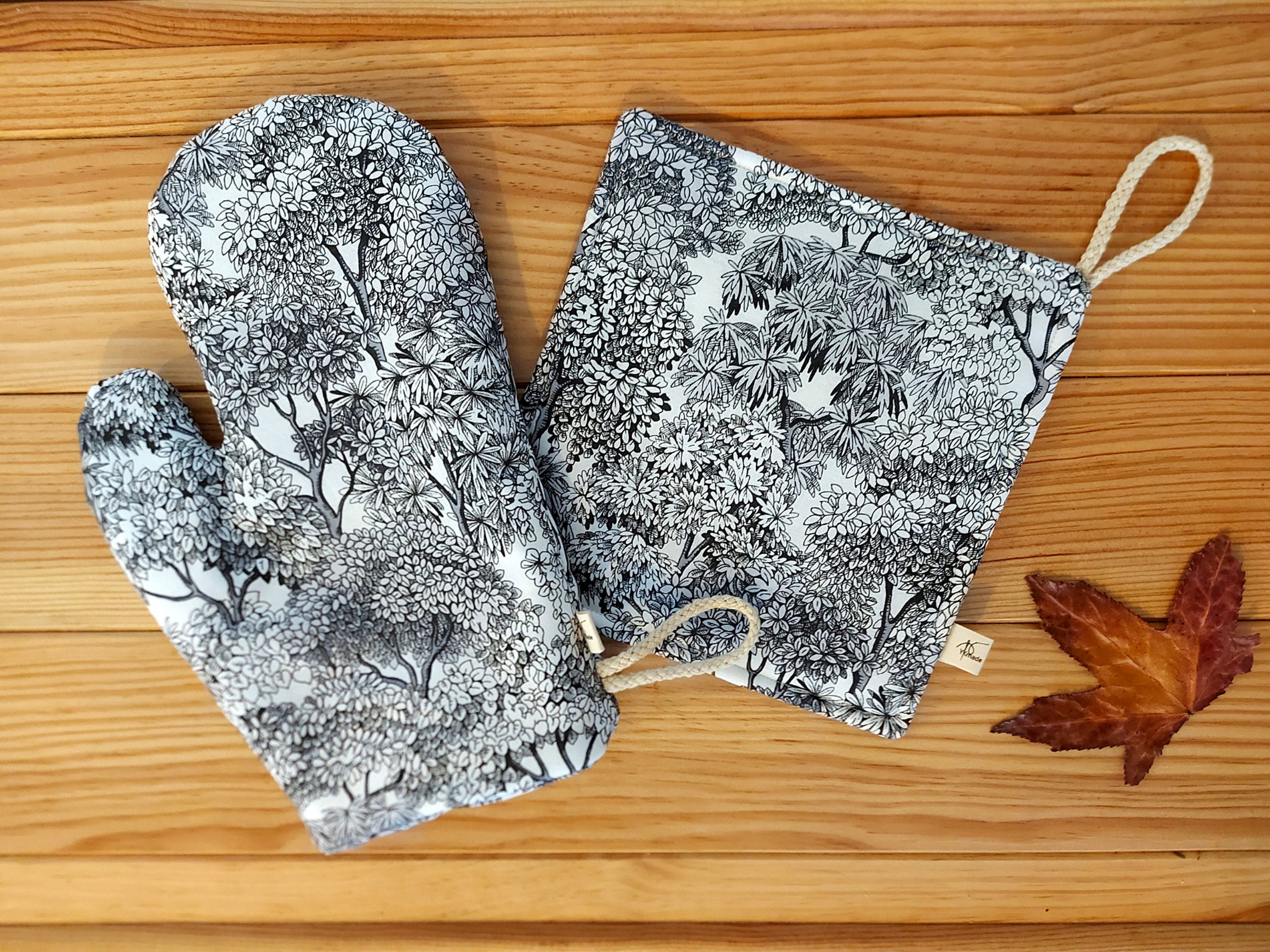 Ensemble de Gants Four à Arbre Blanc, Cadeau Pendaison Crémaillère, Ensemble Forêt, Mitaines - Coffr