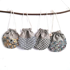 Sac pochon / Handgemachter mittlerer runder Beutel Leinen- Baumwollgewebekordelblumen moderne Geschenkbeutel Lagerungsohrhörerschmuckbeutel vorhanden pochon