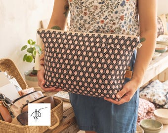 XL Toiletry Bag Handmade, Large Black Floral Cosmetic Pouch, Travel Makeup Bag, Diaper Organizer, Hairdryer Travel Case, Cute Gift for Women