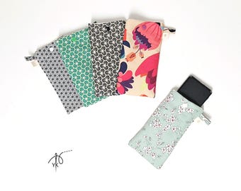 Handmade Cotton Phone Sleeve, Padded Smartphone Pouch, Quilted Phone Bag, Soft Mobile Case