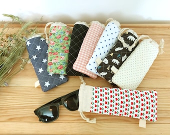 Sun glasses case, padded sun Glasses pouch, soft sun glasses sleeve, padded drawstring glasses sleeve, cotton cutlery holder,  straw pocket