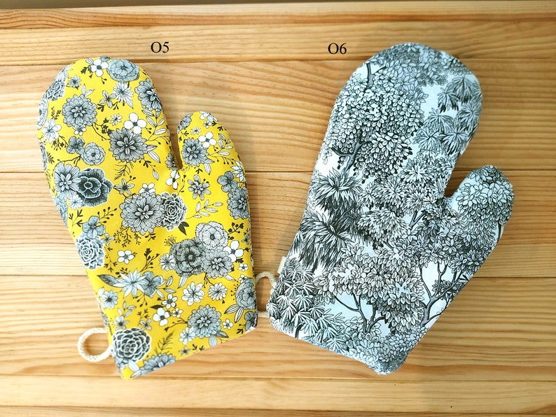 Gants de four, Oven mitt, floral Oven gloves Japanese print, geometric print Gift for mum Kitchen gloves, baking gloves, gift for bakers image 5