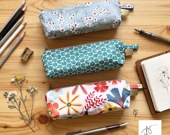 Handmade Cotton Pencil Case, Cute Aesthetic Stationery Pouch, Floral & Geometric Pen Bag, Makeup Brush Holder, Back to School Gift