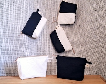 Black and white Cosmetic Bag: Handmade Modern simple Makeup Pouch for handbag, storage pouches