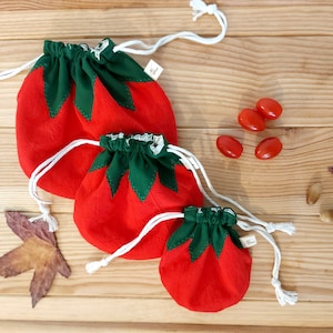 Tomato pouch, Cute cotton pouch, Vegetable pouch, Tomato bag, Cotton tomato pouch, Cotton fabric drawstring bag, Unique gift bag, cute bag image 5