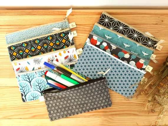 Pencil Case, Long Pouch, Zip Pouch, Geometric Print Pencil Case