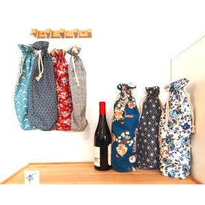 Handmade Cotton Wine Bag, Reusable Bread Bag, Oeko-tex Fabric