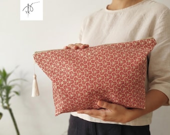 Big zip pouch, XL pouch, geometric large cotton pouch, big toiletry bag, large cosmetic pouch, big diaper pouch, oversize bag, weekend bag