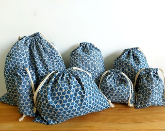 Cotton gift bags, Navy hexagon pouch, blue Cotton drawstring bag, reusable present wrap gift wrap, pochon cadeau, Sacs pochon, bulk bag