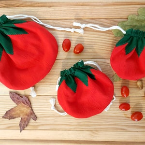 Tomato pouch, Cute cotton pouch, Vegetable pouch, Tomato bag, Cotton tomato pouch, Cotton fabric drawstring bag, Unique gift bag, cute bag image 1