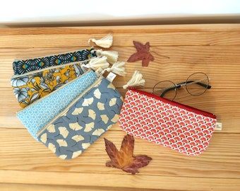 Glasses case, sun glasses pouch, handmade zip pouch, padded glasses soft case with tassel, Étui à lunettes de soleil, glasses storage