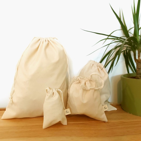 Pochon Cadeau Coton / Natural beige gift bags, ecru wedding favor bags, cotton drawstring bag gift wrap, Oeko-tex fabric bulk bag food bag